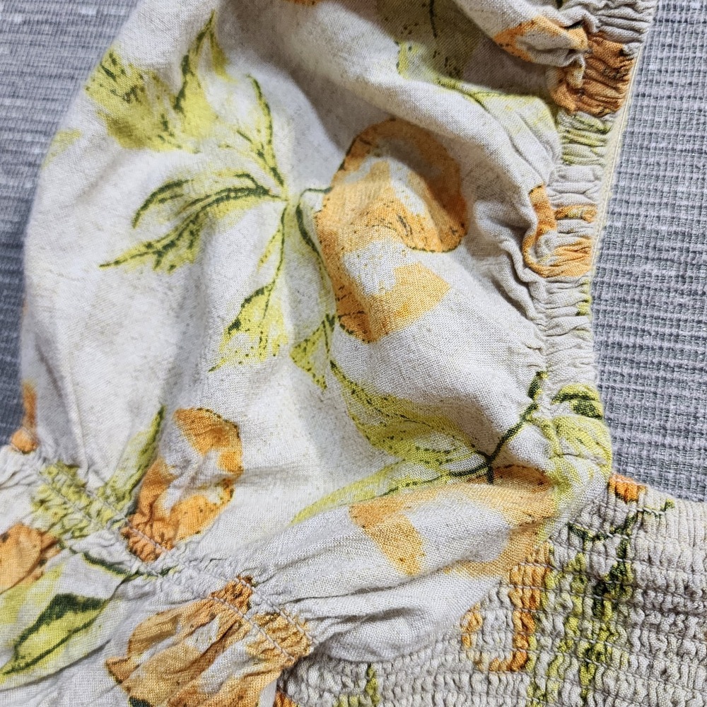 Urban Outfitters Orange Citrus Print Smocked Crop Top Puff Sleeve Linen Blend M - Picture 8 of 11